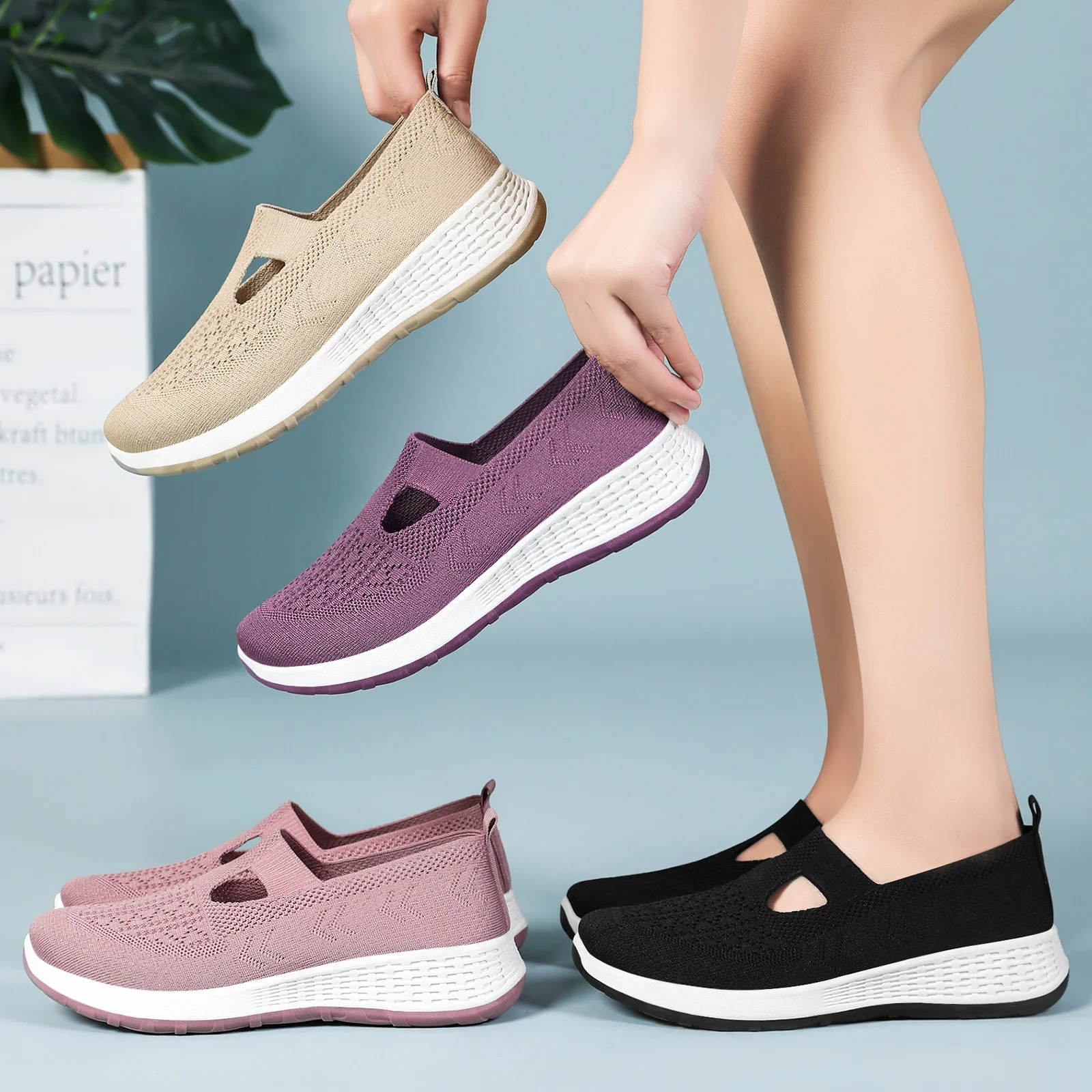 Damen Bequeme Slip-On Sneakers mit atmungsaktivem Strickoberteil Heidi Mode - Image 4
