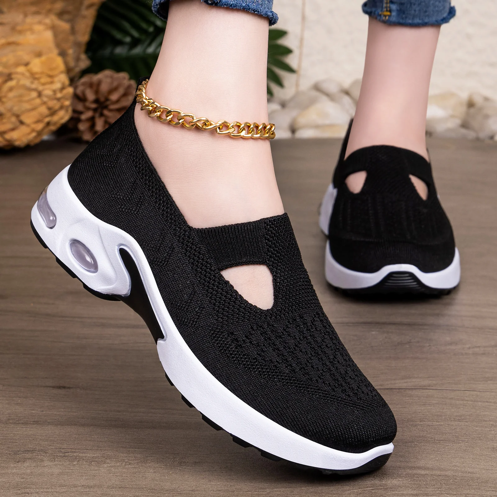 Damen Bequeme Slip-On Sportschuhe mit atmungsaktivem Strickdesign Heidi Mode - Image 2