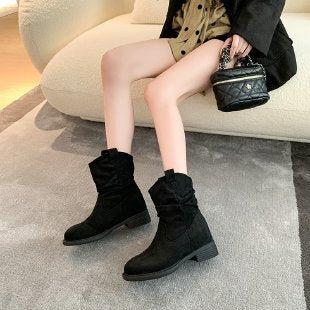 Damen Bequeme Stiefeletten mit weichem Veloursleder und modischem Falten-Design Heidi Mode - Image 2