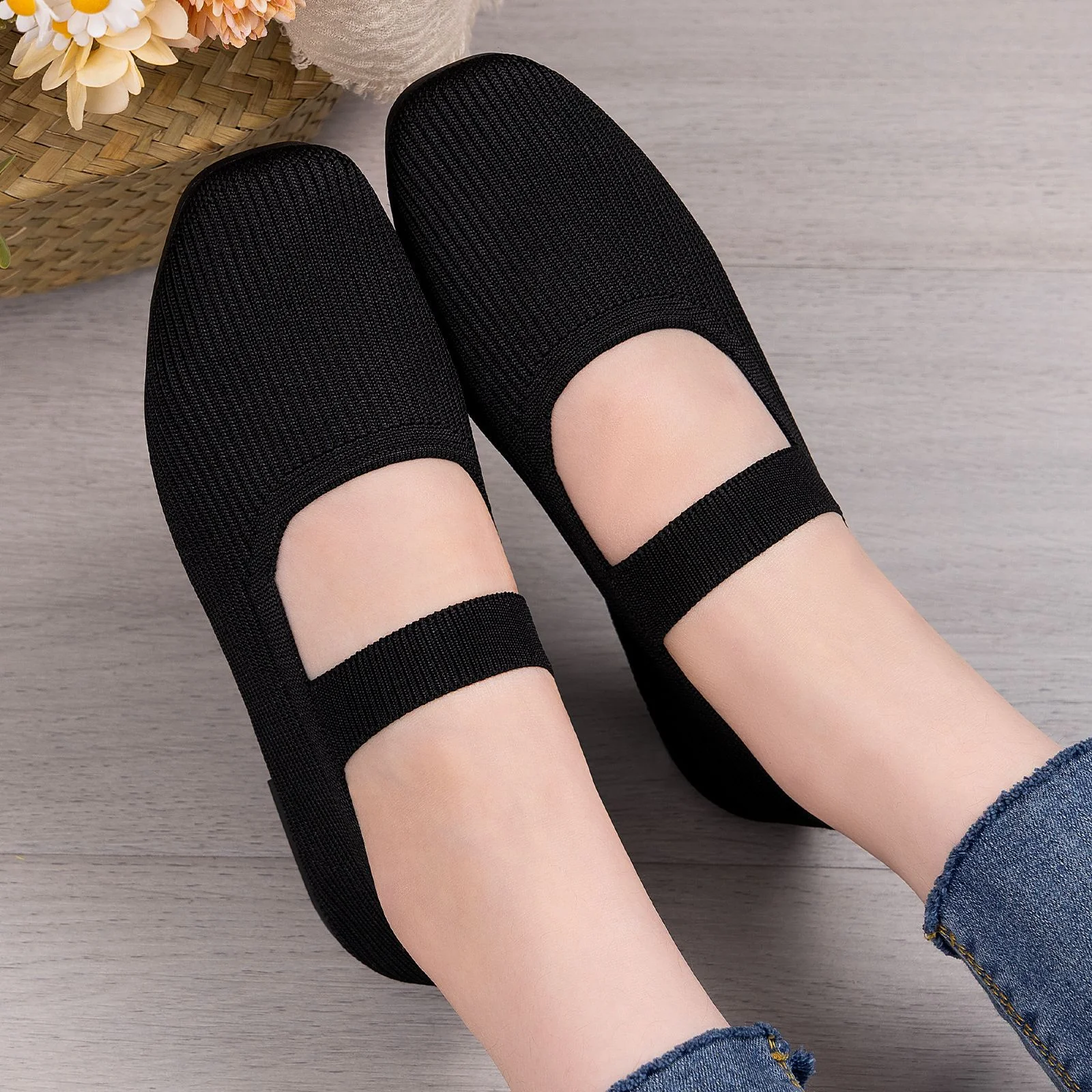 Damen Bequeme Strick-Ballerinas mit elastischem Riemen Heidi Mode - Image 2