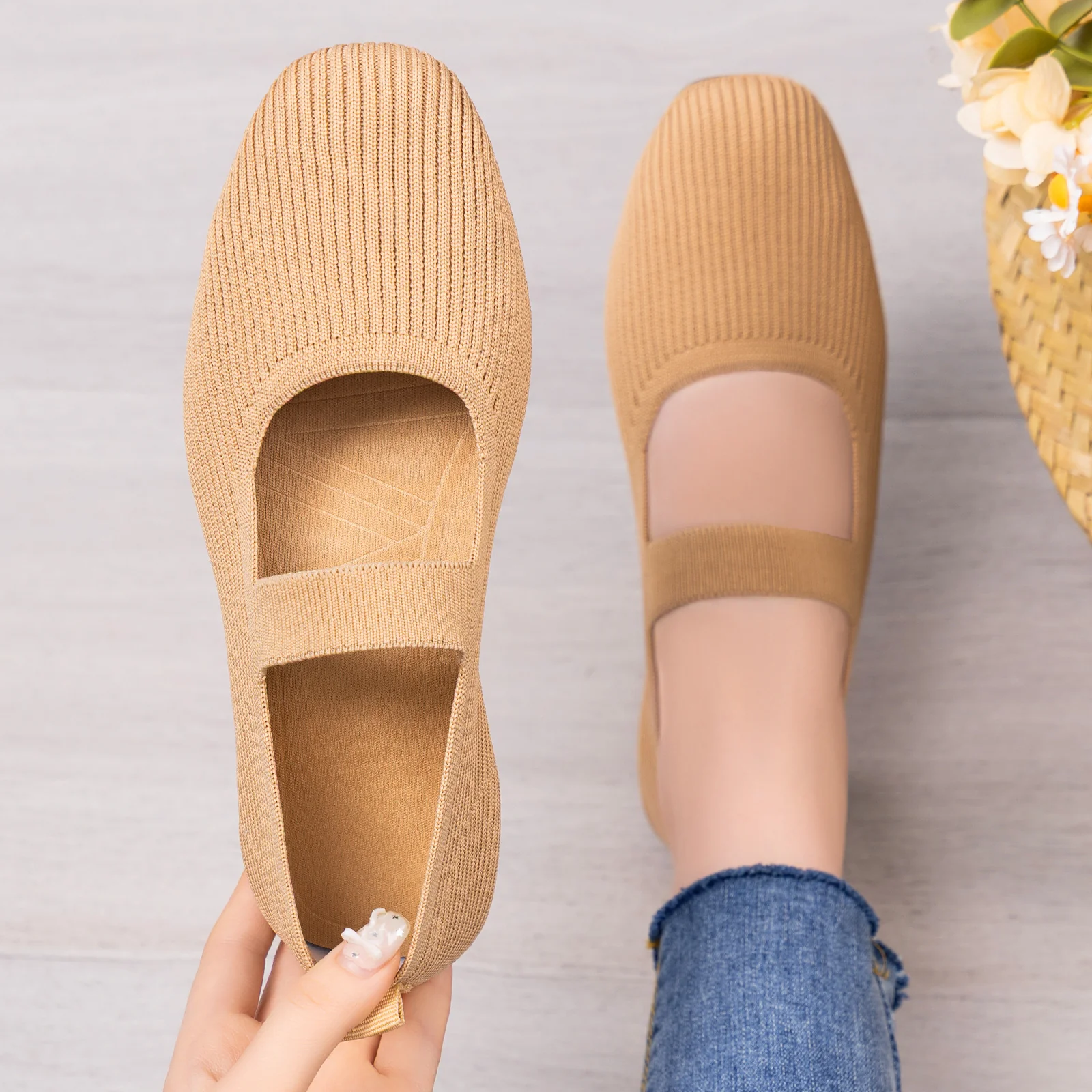 Damen Bequeme Strick-Ballerinas mit elastischem Riemen Heidi Mode - Image 3