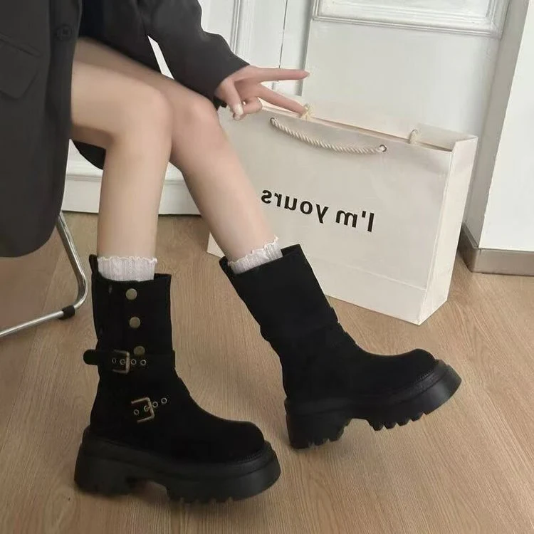 Damen Bequeme und modische Chunky Stiefeletten mit Schnalle und Profilsohle Heidi Mode - Image 3