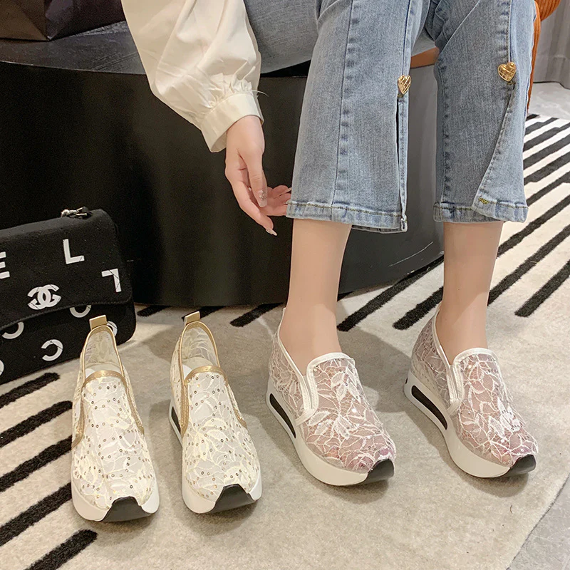Damen Bequeme Wedge-Sneaker mit modischem Lattice-Design Heidi Mode - Image 3