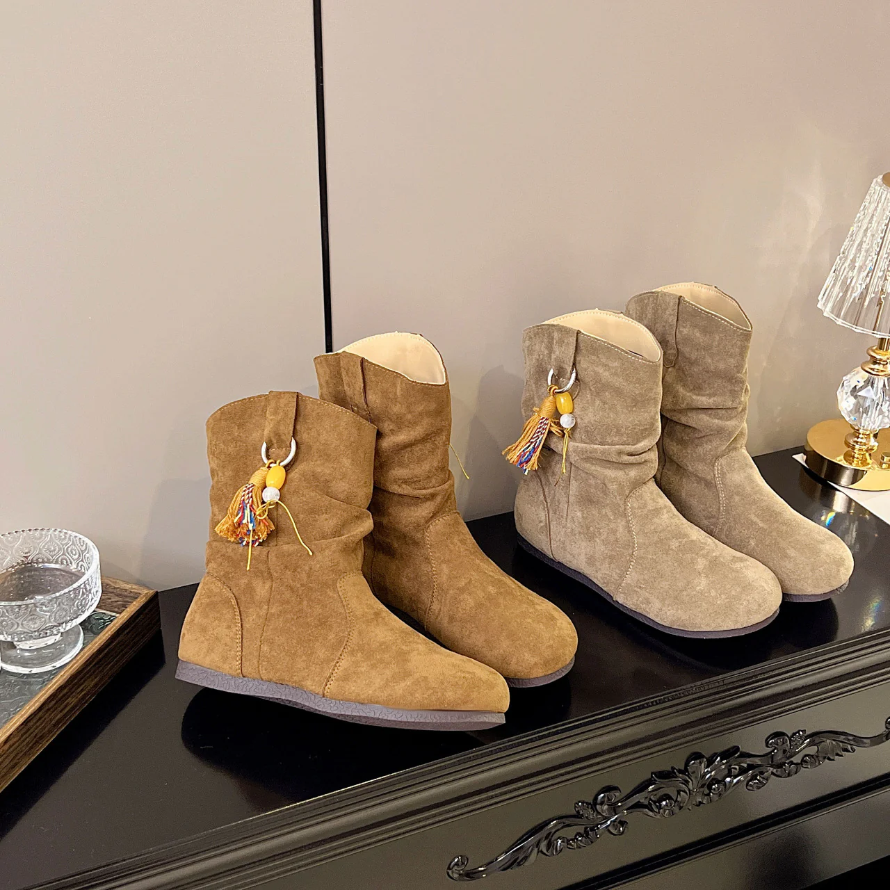 Damen Bequeme Winterstiefel aus weichem Wildleder mit modischem Designschnallen Heidi Mode