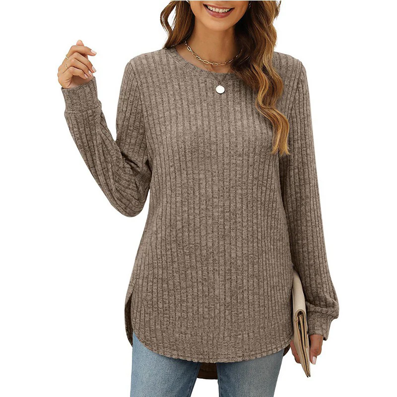 Damen Bequemer Ripp-Pullover mit seitlichen Schlitzen und Rundhals Heidi-Mode - Image 3
