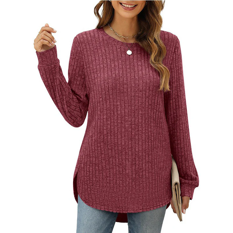 Damen Bequemer Ripp-Pullover mit seitlichen Schlitzen und Rundhals Heidi-Mode - Image 5