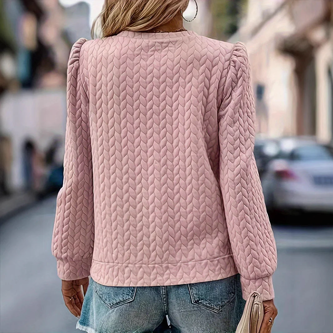 Damen Bequemer Sweatshirt mit Strukturiertem Obermaterial und Puffärmeln Heidi-Mode - Image 2