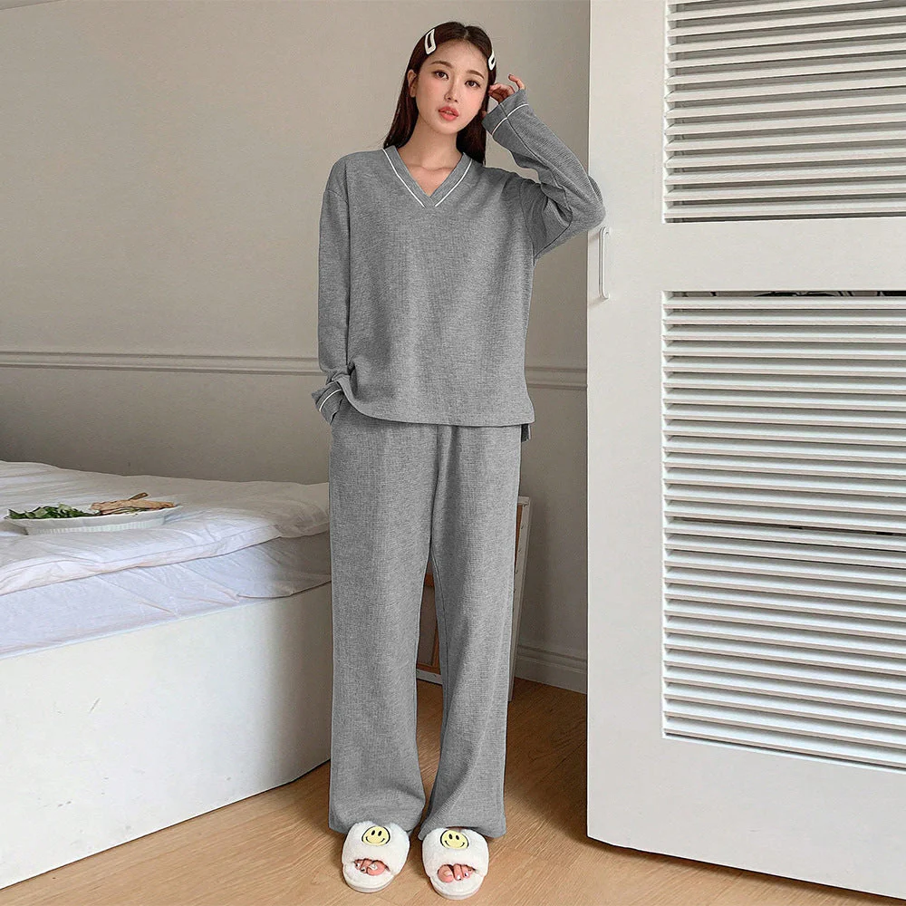 Damen Bequemes Lounge-Set Aus Weichem Material mit V-Ausschnitt und Elastischen Bündchen Heidi-Mode - Image 6