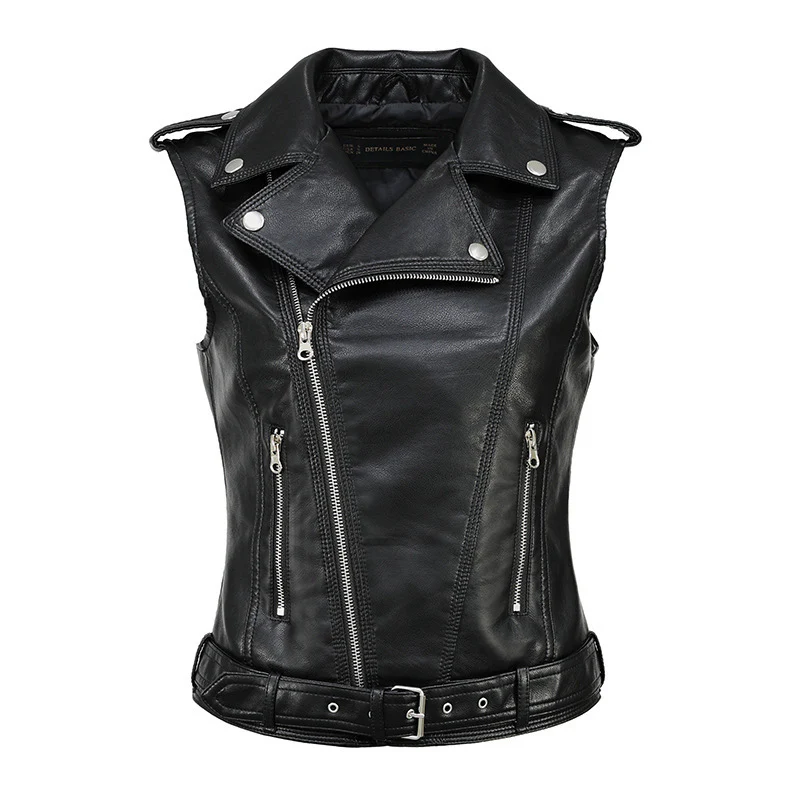 Damen Biker-Lederweste mit asymmetrischem Reißverschluss