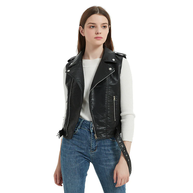 Damen Biker-Lederweste mit asymmetrischem Reißverschluss - Image 2
