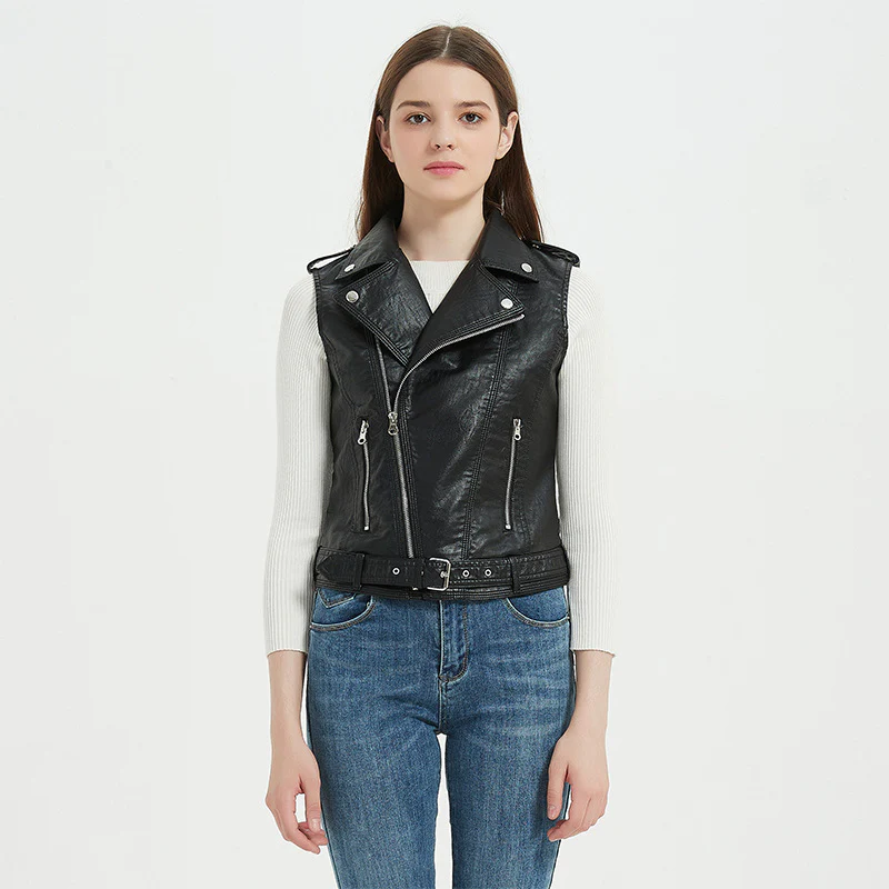 Damen Biker-Lederweste mit asymmetrischem Reißverschluss - Image 3