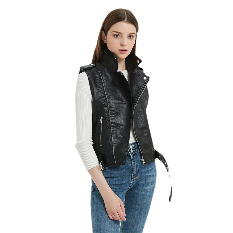Damen Biker-Lederweste mit asymmetrischem Reißverschluss - Image 5