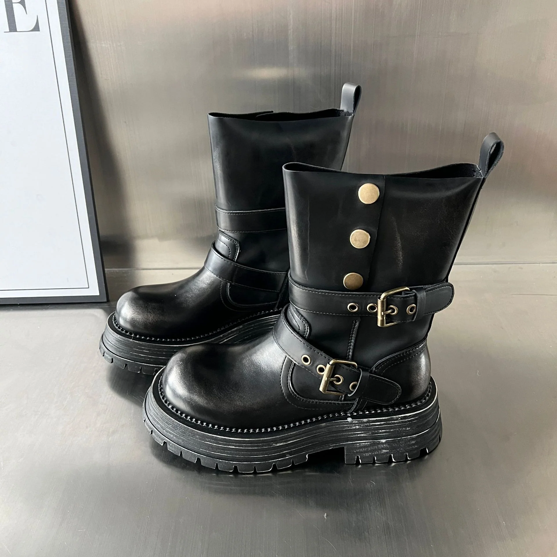 Damen Biker-Stiefel mit modischer Schnallenverarbeitung und robustem Profil Heidi Mode - Image 2