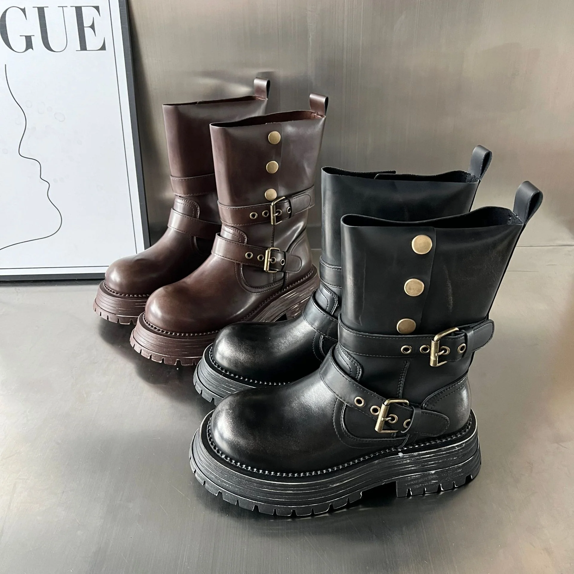 Damen Biker-Stiefel mit modischer Schnallenverarbeitung und robustem Profil Heidi Mode - Image 3