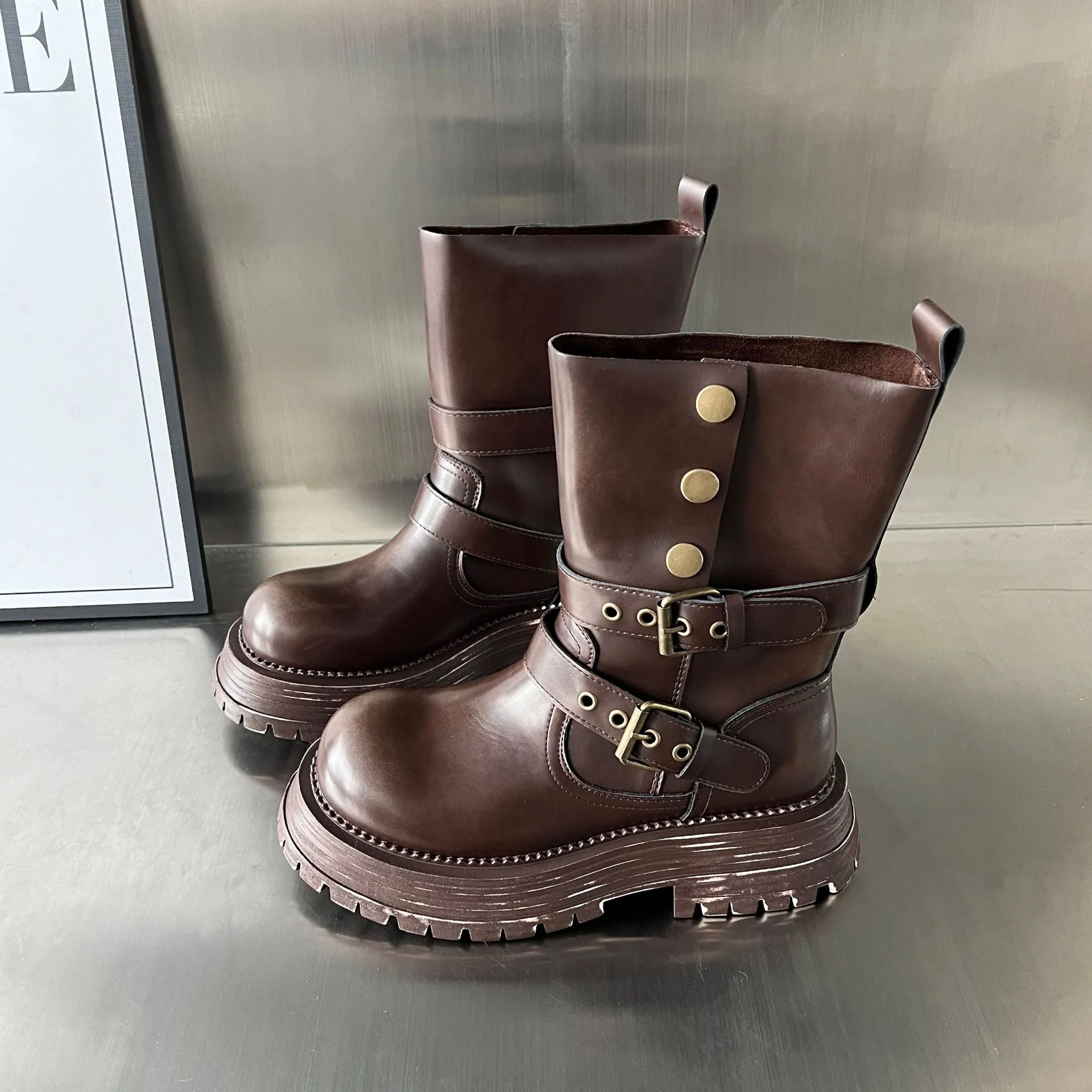 Damen Biker-Stiefel mit modischer Schnallenverarbeitung und robustem Profil Heidi Mode - Image 7