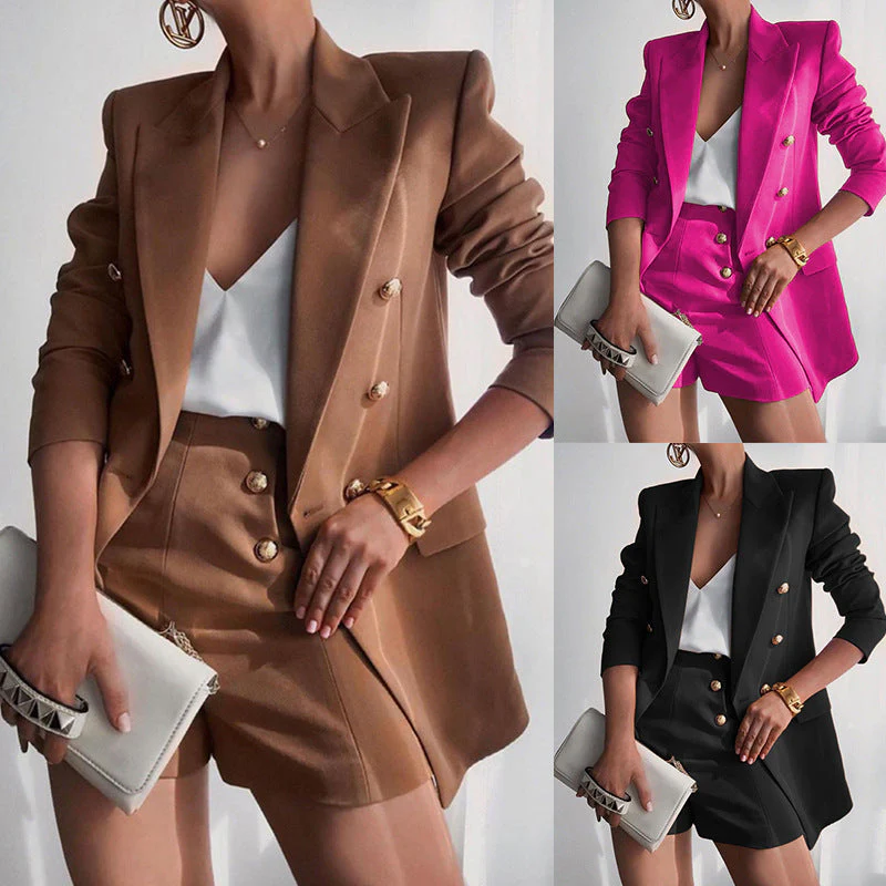 Damen Blazer-Shorts Ensemble mit Eleganter Knopfleiste und Modernem Schnitt Heidi-Mode