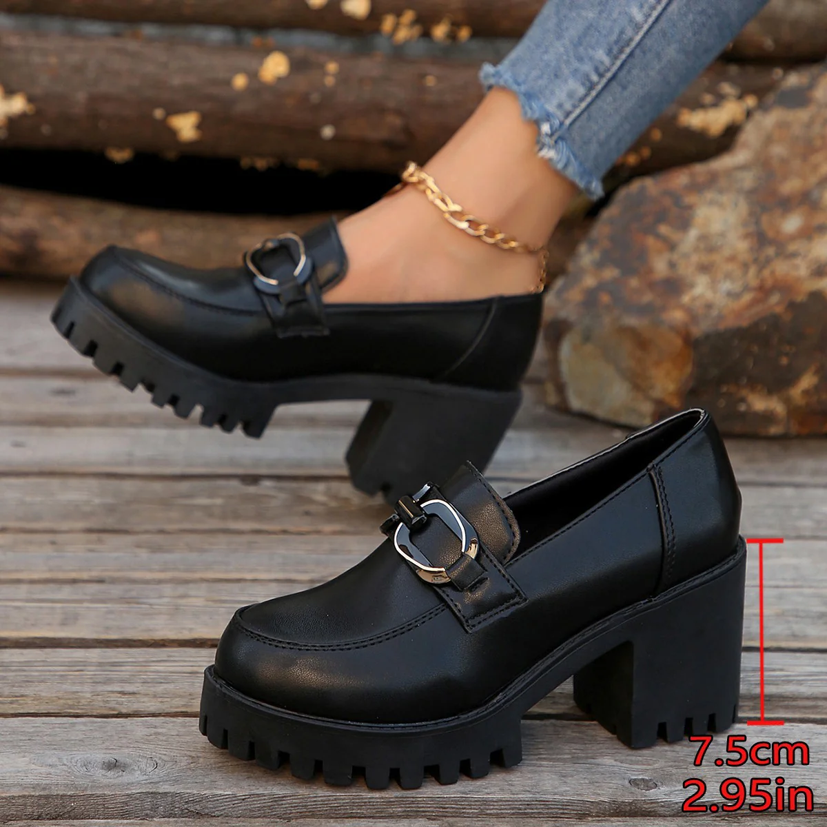 Damen Blockabsatz-Schuhe mit markanter Sohle und modischen Schnallen Heidi Mode - Image 2