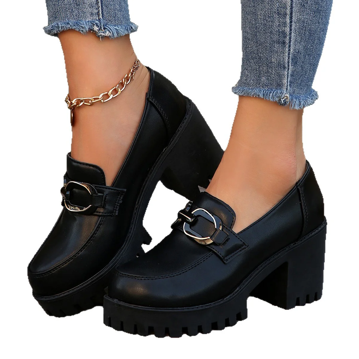 Damen Blockabsatz-Schuhe mit markanter Sohle und modischen Schnallen Heidi Mode - Image 5