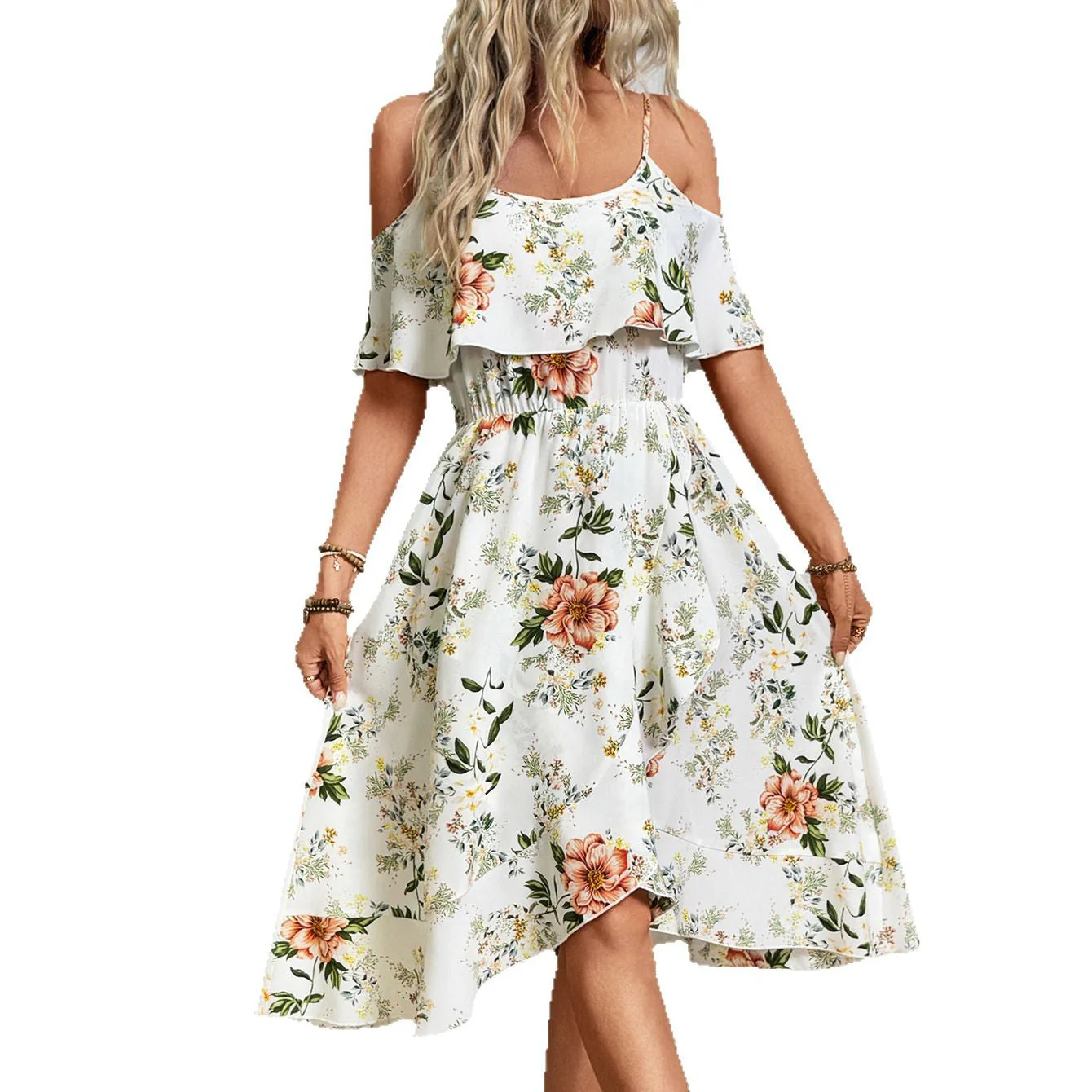 Damen Blume Dekolleté Kleid mit Schwingendem Saum und Lockerem Schnitt Heidi-Mode - Image 5