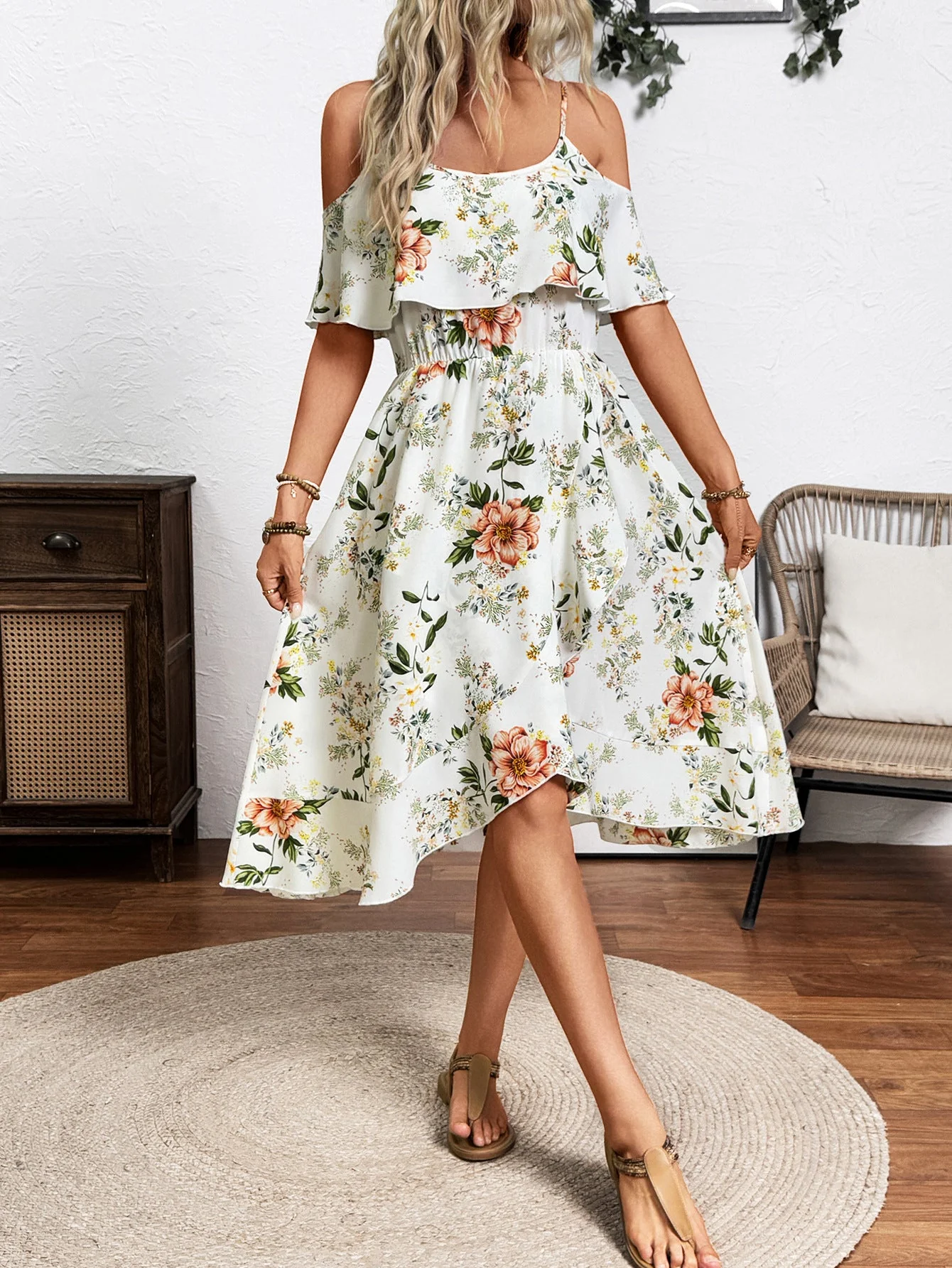 Damen Blume Dekolleté Kleid mit Schwingendem Saum und Lockerem Schnitt Heidi-Mode - Image 6