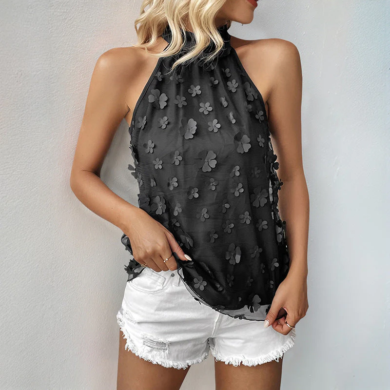 Damen Blumenverzierte Chiffon Bluse mit Hochgeschlossenem Kragen Heidi-Mode - Image 3
