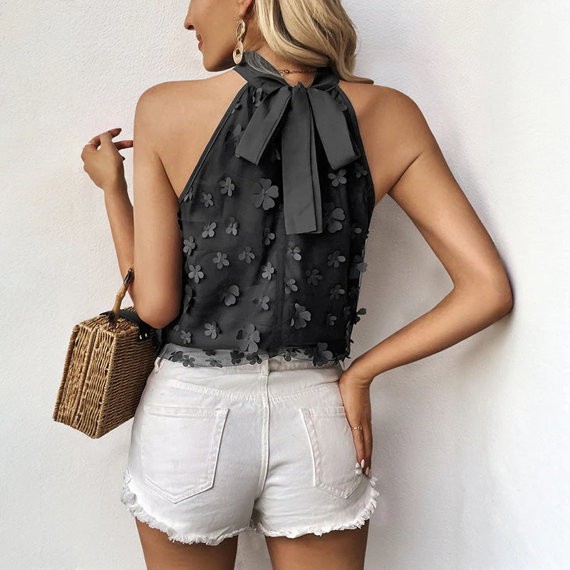 Damen Blumenverzierte Chiffon Bluse mit Hochgeschlossenem Kragen Heidi-Mode - Image 4