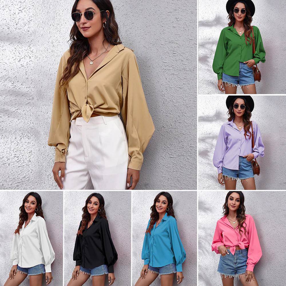 Damen Bluse mit ballonförmigen Ärmeln und hochwertigem Stoff Heidi-Mode