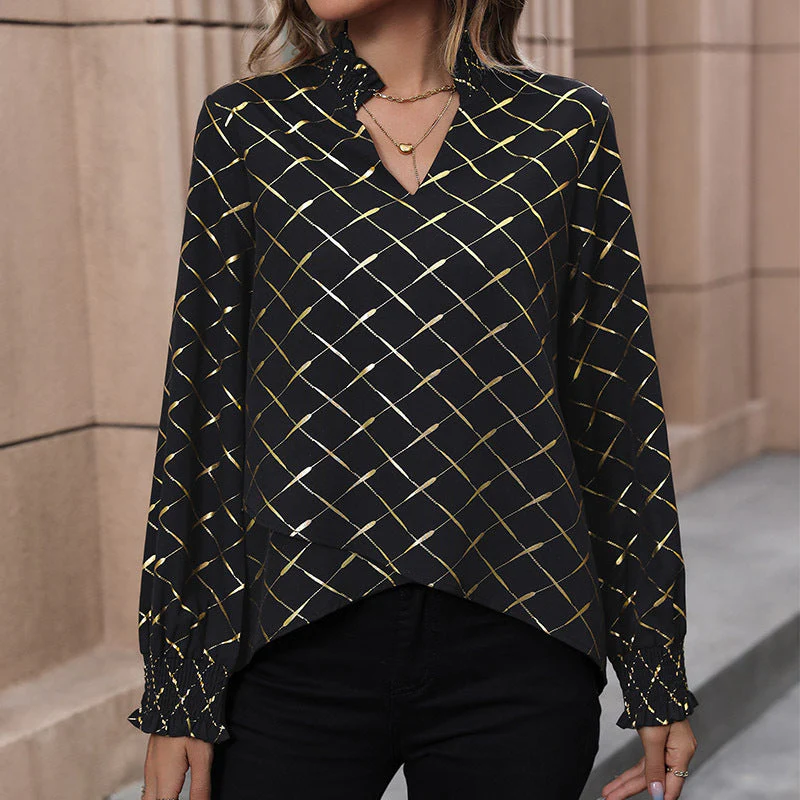 Damen Bluse mit Elegantem Rautenmuster und Puffärmel Heidi-Mode - Image 2