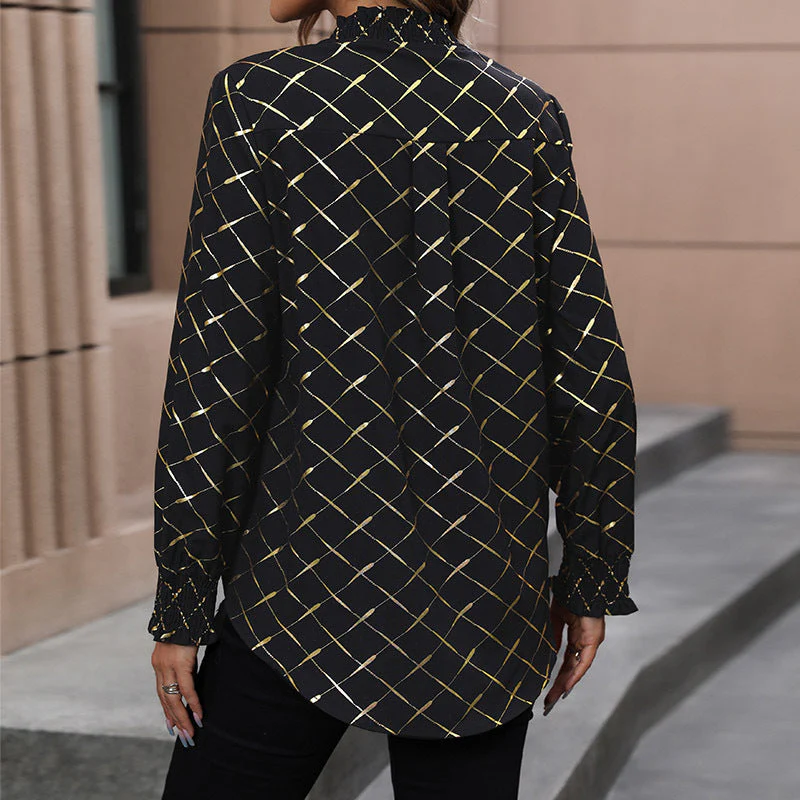 Damen Bluse mit Elegantem Rautenmuster und Puffärmel Heidi-Mode - Image 3