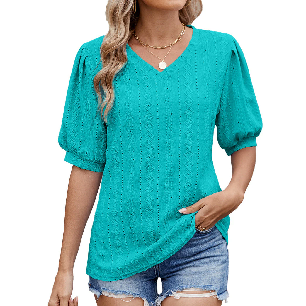 Damen Bluse mit Eleganten Puffärmeln und Feinem Lochmuster Heidi-Mode - Image 2