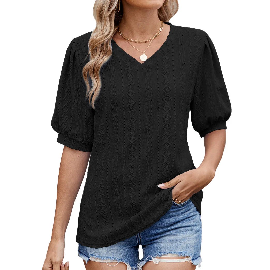 Damen Bluse mit Eleganten Puffärmeln und Feinem Lochmuster Heidi-Mode - Image 3