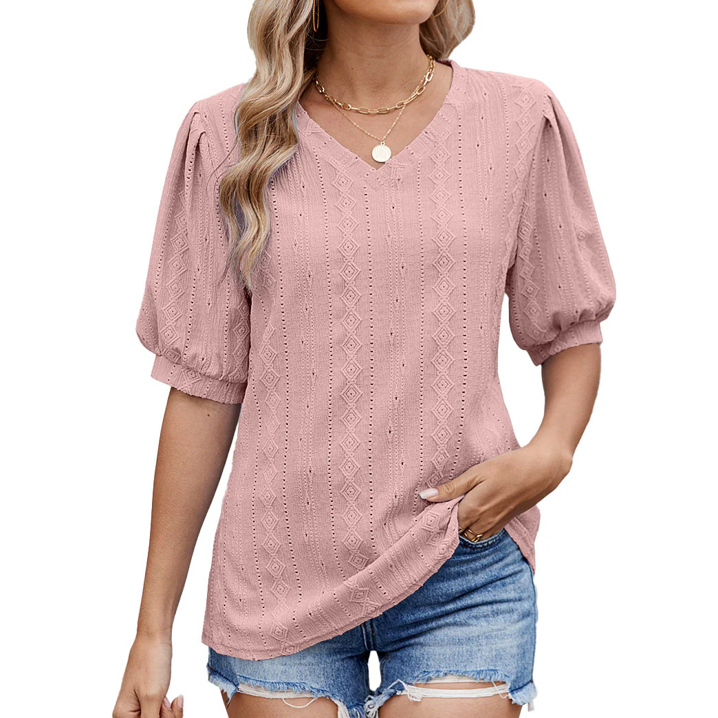 Damen Bluse mit Eleganten Puffärmeln und Feinem Lochmuster Heidi-Mode - Image 5