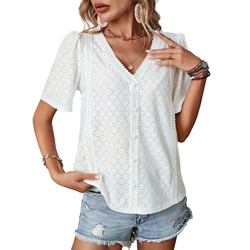 Damen Bluse mit Eleganten Puffärmeln und Feinem Lochmuster Heidi-Mode - Image 5