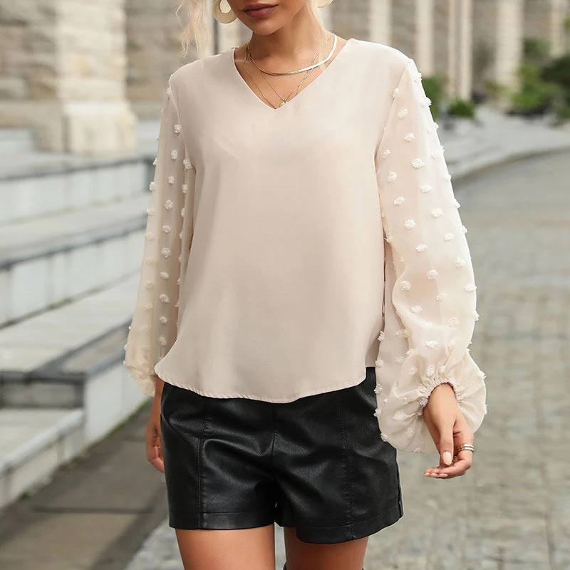 Damen Bluse mit Eleganten Puffärmeln und Strukturiertem Obermaterial Heidi-Mode
