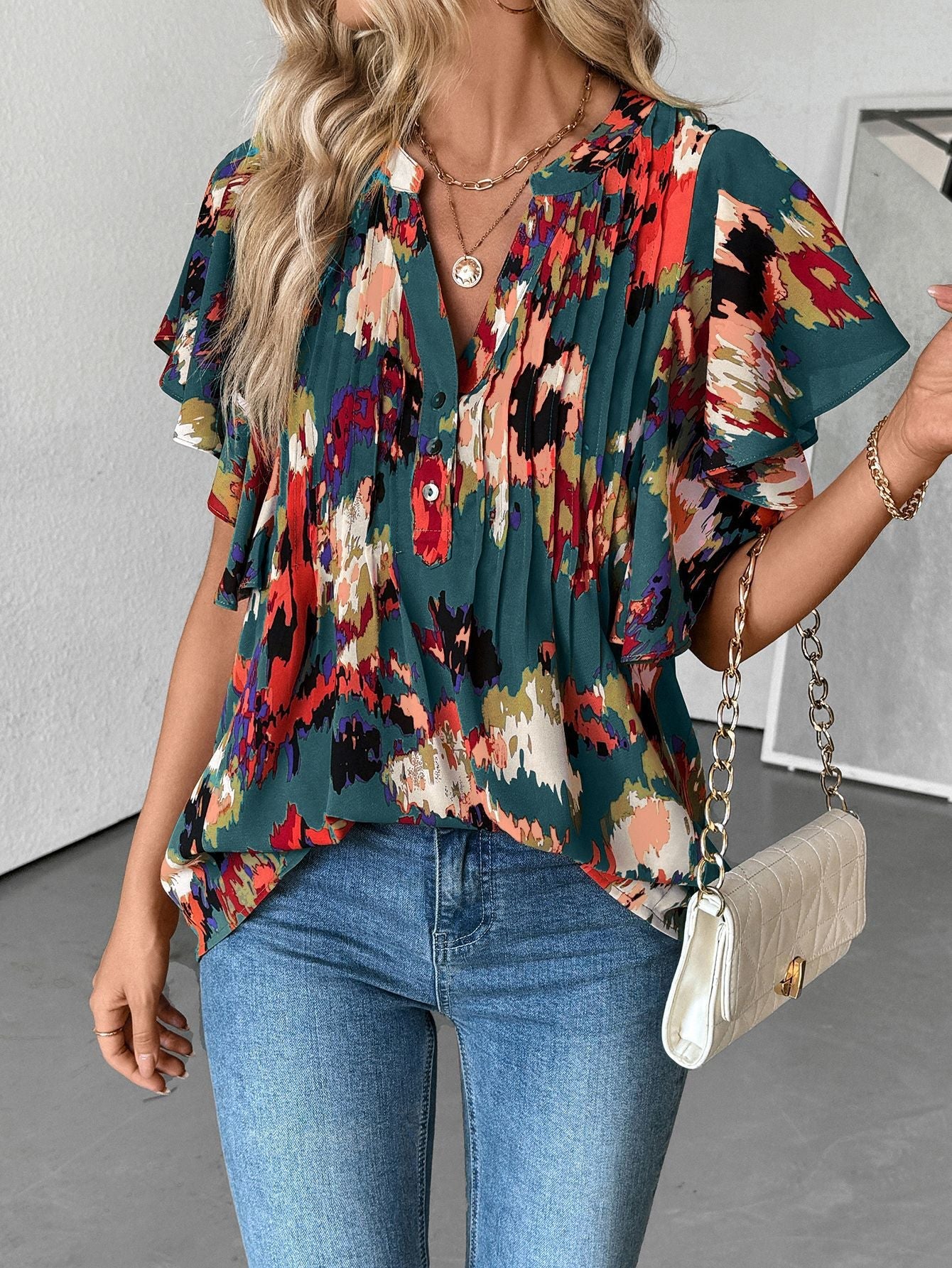 Damen Bluse mit Eleganten Rüschendetails und Verspieltem Print Heidi-Mode - Image 7
