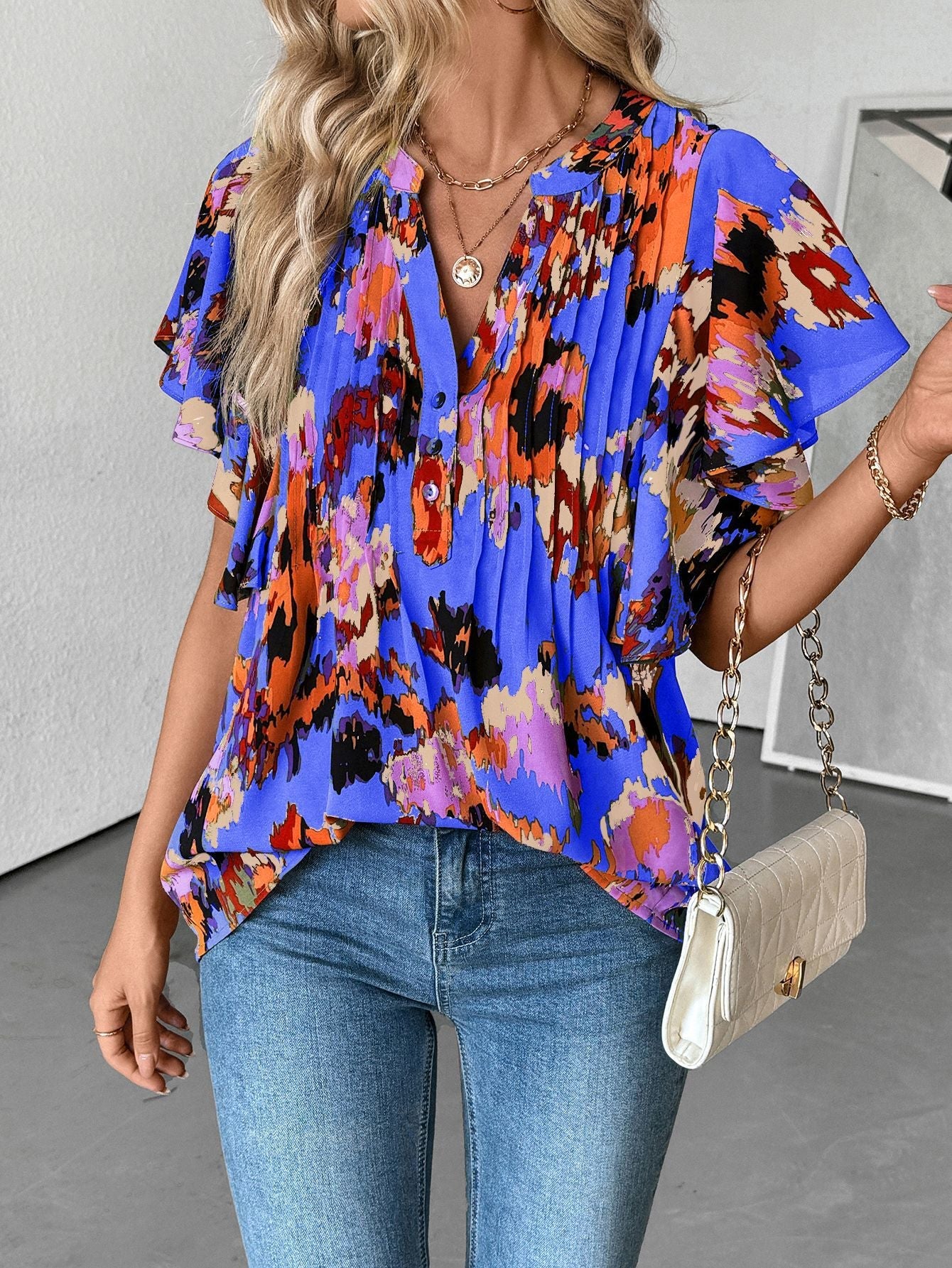 Damen Bluse mit Eleganten Rüschendetails und Verspieltem Print Heidi-Mode - Image 8