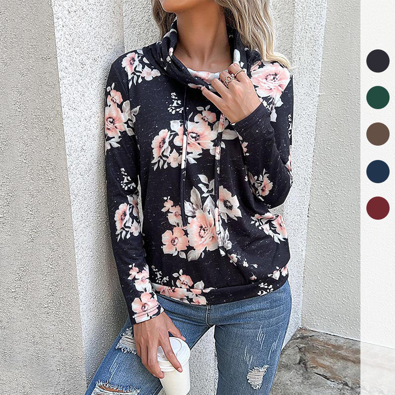 Damen Bluse mit Floralem Design und Modernem Hoody-Ausschnitt Heidi-Mode
