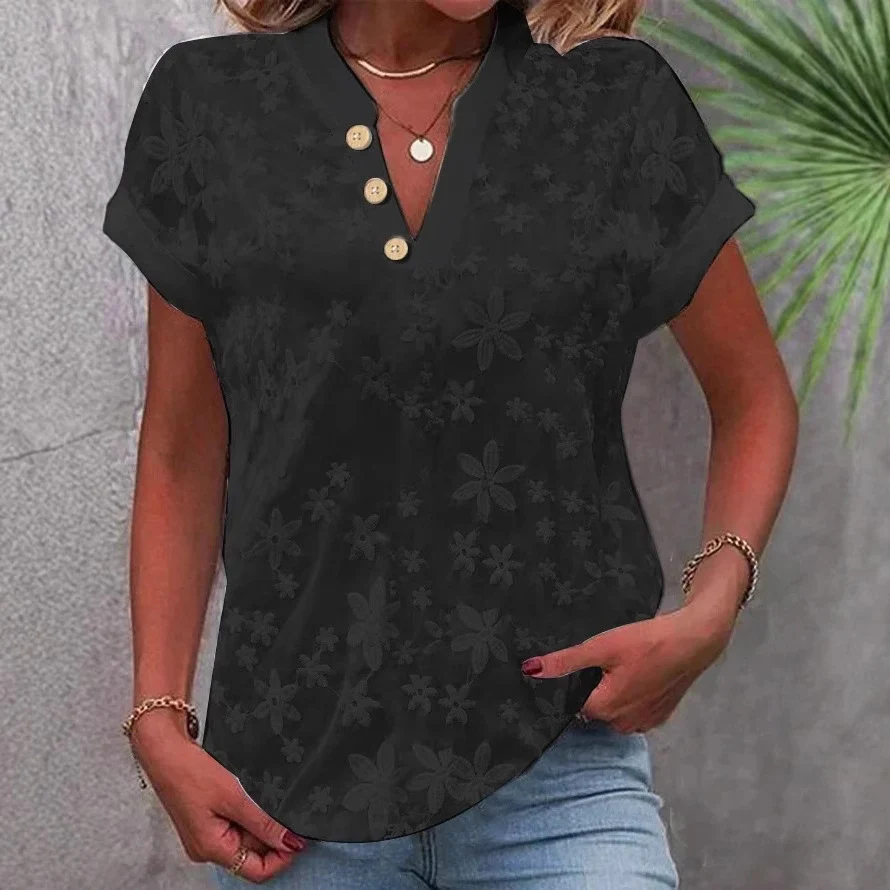 Damen Bluse mit floralem Stickmuster und klassischem V-Ausschnitt Heidi-Mode - Image 4