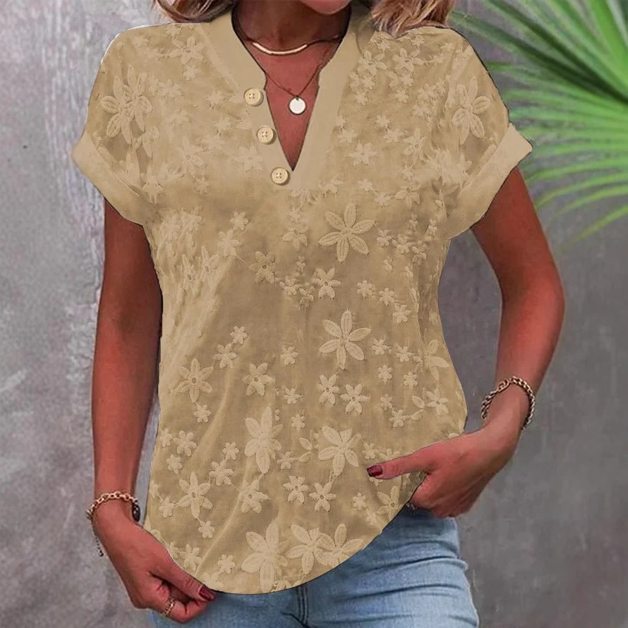 Damen Bluse mit floralem Stickmuster und klassischem V-Ausschnitt Heidi-Mode - Image 5
