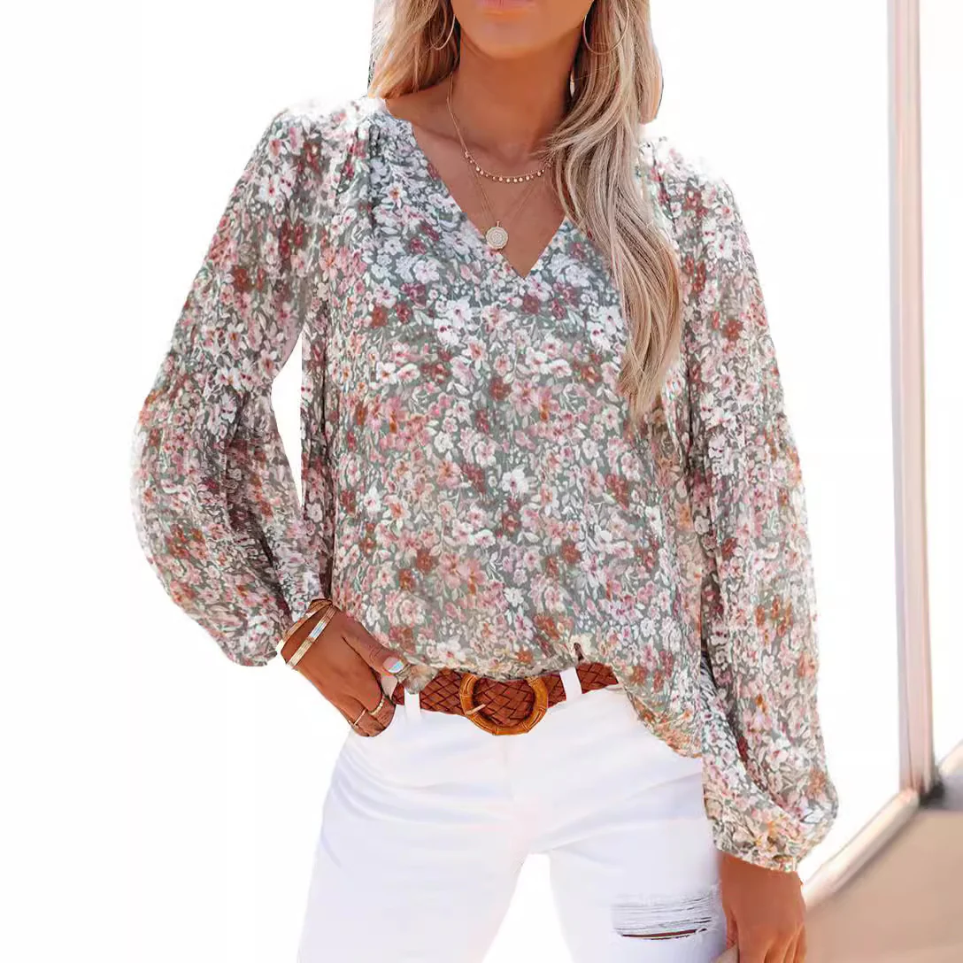 Damen Bluse mit floralen Mustern und V-Ausschnitt Heidi-Mode - Image 3