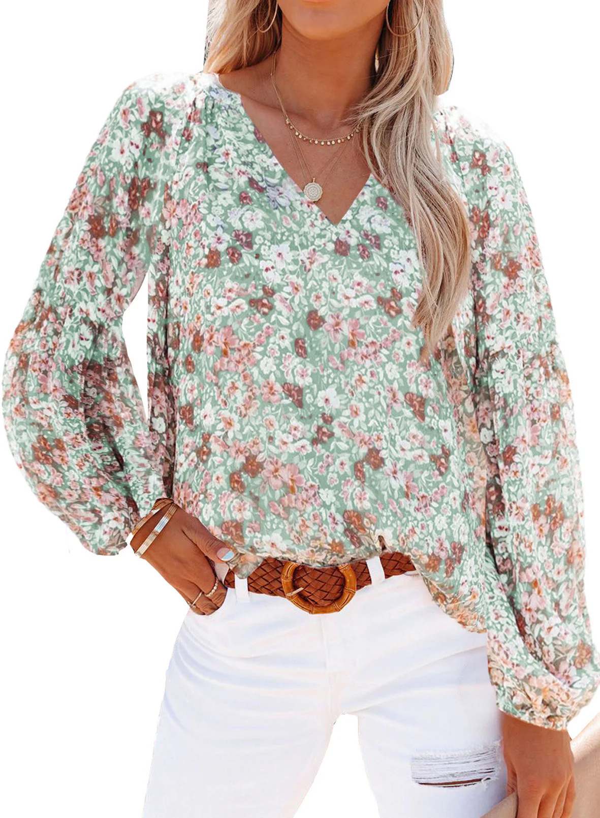 Damen Bluse mit floralen Mustern und V-Ausschnitt Heidi-Mode - Image 6