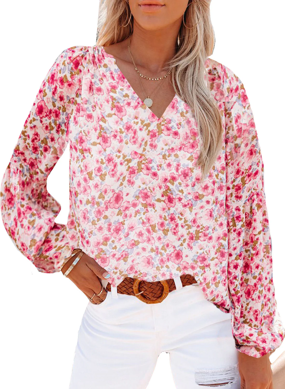Damen Bluse mit floralen Mustern und V-Ausschnitt Heidi-Mode - Image 8