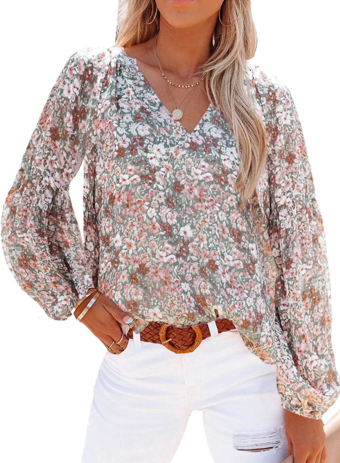 Damen Bluse mit floralen Mustern und V-Ausschnitt Heidi-Mode - Image 9