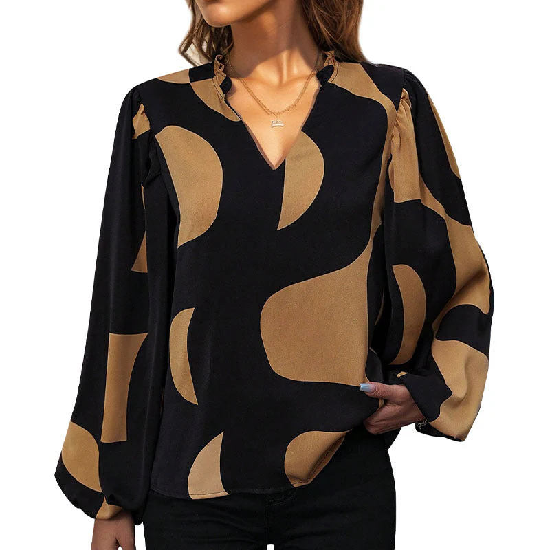 Damen Bluse mit Modischem V-Ausschnitt und Einzigartigem Muster Heidi-Mode - Image 5