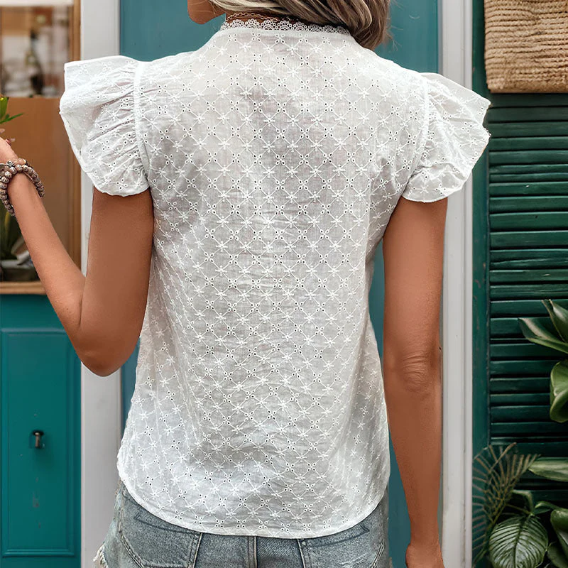 Damen Bluse mit Rüschendetails und Dekorativer Lochstickerei Heidi-Mode - Image 2