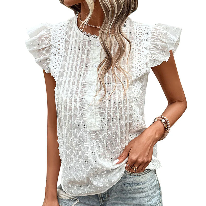Damen Bluse mit Rüschendetails und Dekorativer Lochstickerei Heidi-Mode - Image 5