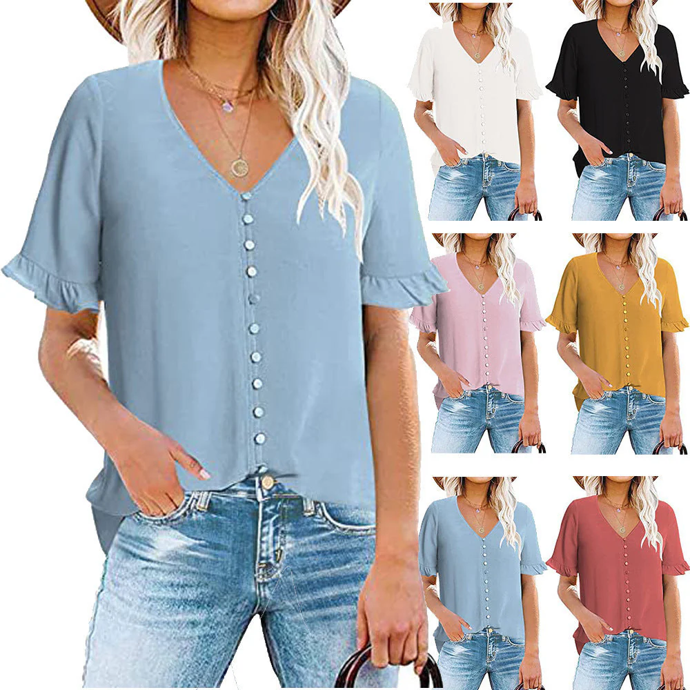Damen Bluse mit Rüschendetails und Knopfleiste Heidi-Mode