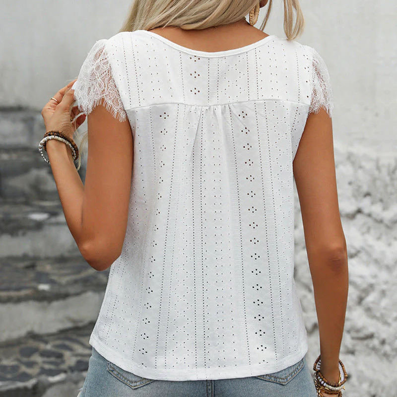 Damen Bluse mit Spitzenärmeln und Dekorativen Knopfleisten Heidi-Mode - Image 4