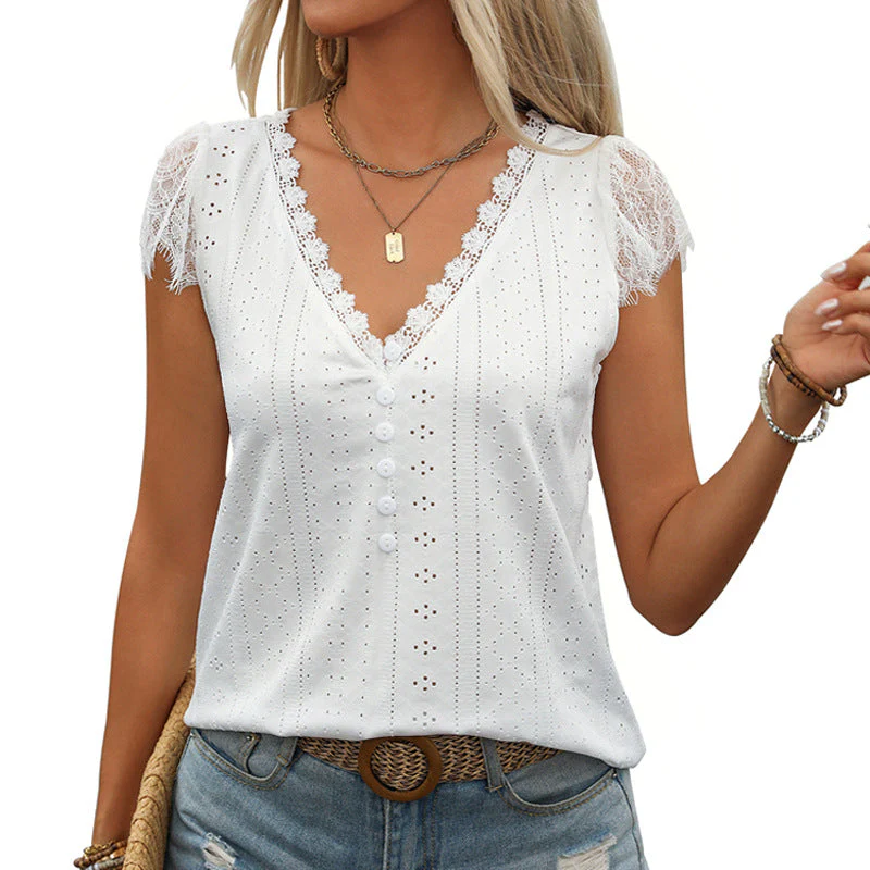 Damen Bluse mit Spitzenärmeln und Dekorativen Knopfleisten Heidi-Mode - Image 5