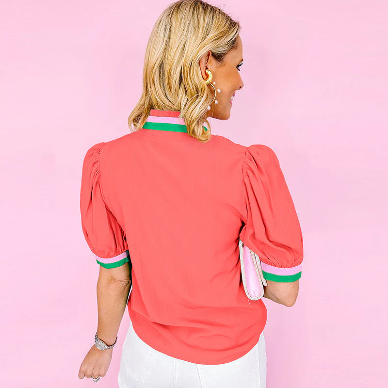 Damen Bluse mit Stilvollen Rüschendetails und Modischem Farbkontrast Heidi-Mode - Image 3